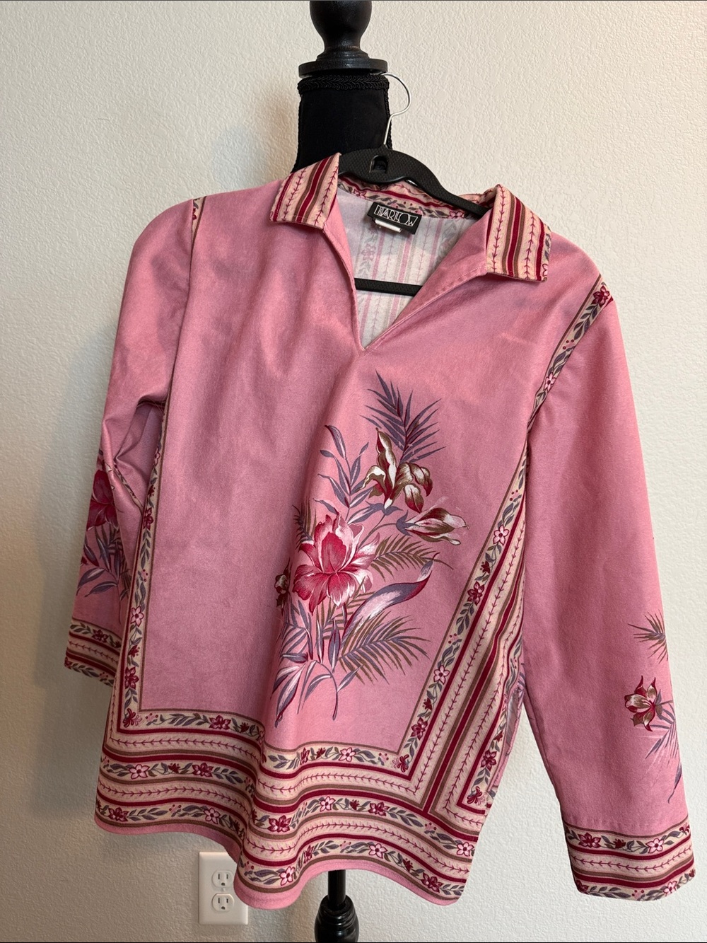 Bohemian granny-core festival Vintage 70’s Pink Floral Pullover Harlow top shirt - Picture 2 of 9